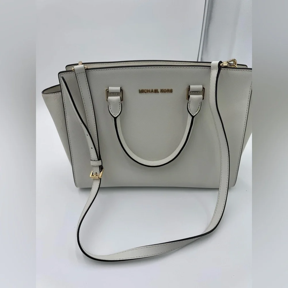 Michael Kors Selma White Saffiano Satchel With Dust Bag